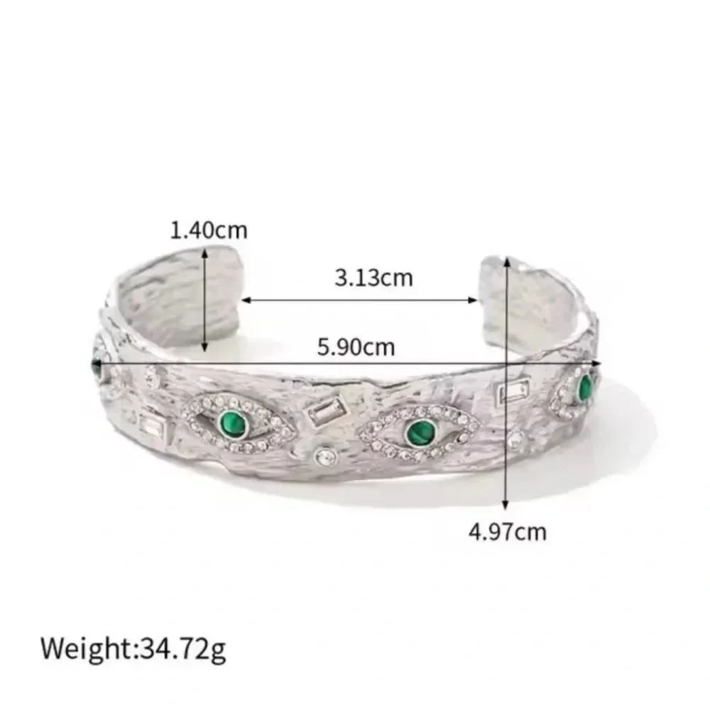 Baroque Malachite Silver Stainless Steel WaterproofEye Cuff Bracelet - Picture 7 of 11